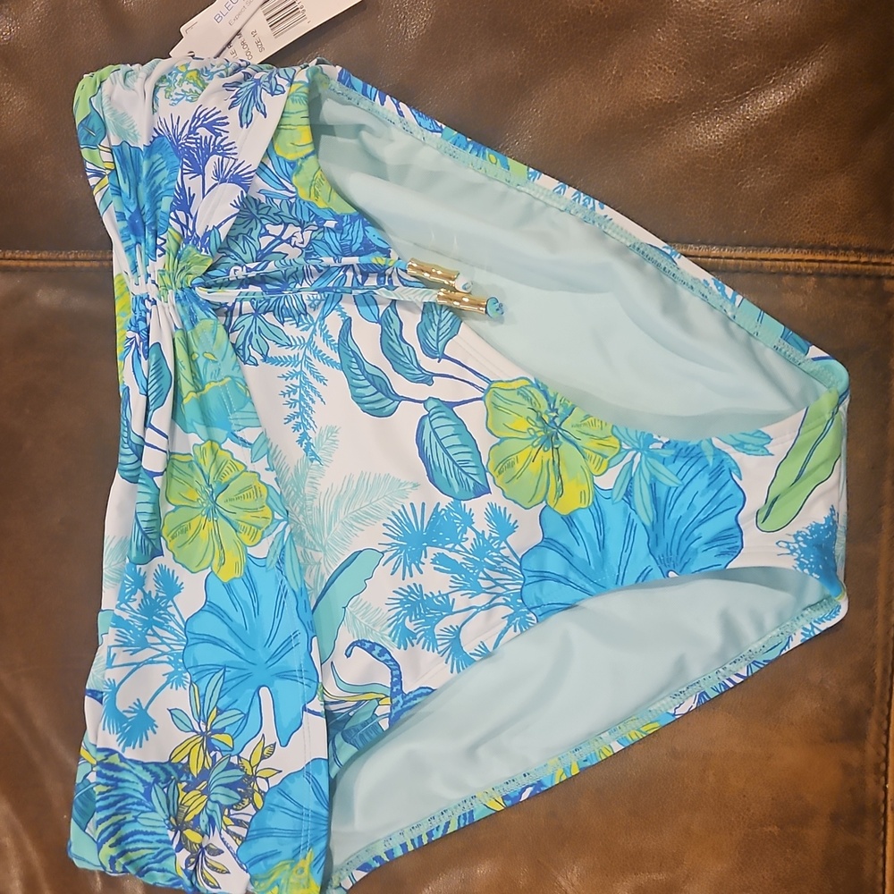 Bleu Rod Beattie High Waist Sarong Bikini Bottom: Blue/Green Tropical: Size- 12 - Picture 3 of 13